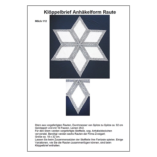 Klöppelbrief Anhäkelform Rhombus MSch112 ~ Inge Theuerkauf in der Klöppelwerkstatt, klöppeln, häkeln, Lochranddeckchen