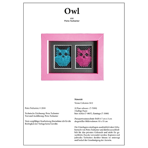 Klöppelbrief Owl - Petra Tschanter, in der Klöppelwerkstatt, klöppeln, Torchon, Passepartouts