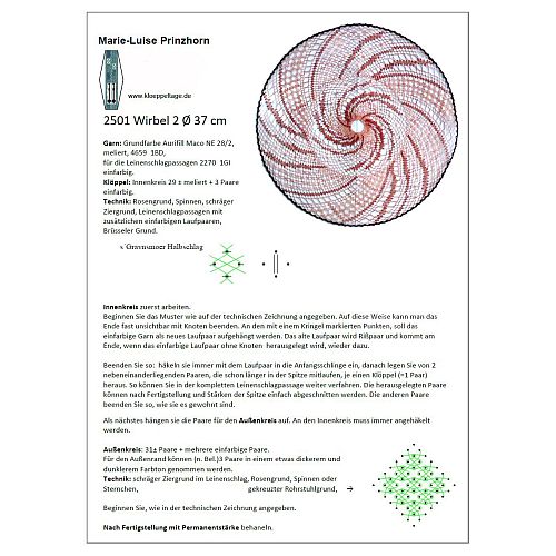 Klöppelbrief Wirbel 2501 ~ M. L. Prinzhorn - Klöppelwerkstatt, Torchon Gründe, klöppeln,