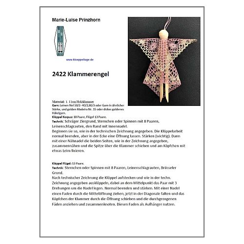 Klöppelbrief Klammer-Engelchen 2422 ~ M.L. Prinzhorn - Klöppelwerkstatt, 22 Paare, Weihnachten Christmas, klöppeln