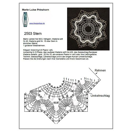 Klöppelbrief 8-zack Stern 2503 ~ M.L. Prinzhorn - Klöppelwerkstatt, Weihnachten, Sterne, Christmas, klöppeln Torchon